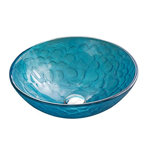 asdchZen Vasque De Salle De Bain Bleue, Vasque Moderne en Verre Trempé, Vasque Ronde sur Plan, Vasque avec Bonde Escamotable, Ensemble Évier + Robinet,...