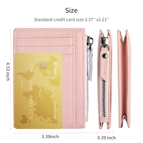 Image of Slim Wallet for Women Small Leather RFID Blocking Credit Card Holder Minimalist Front Pocket Wallet with Coin Purses & Pouches,Pink