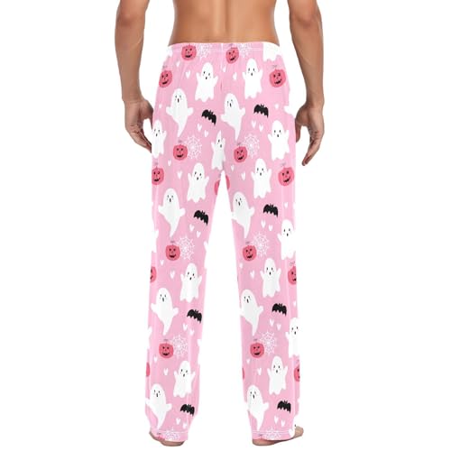 White Spirits with Bats Men's Cotton Pajama Pants with Pockets and Drawstring Comfortable and Stylish,S3