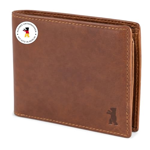 Berliner Bags Premium Geldbörse Peter, Portmonee aus Leder, Geldbeutel mit TÜV-geprüftem RFID-Schutz, für Herren – Braun
