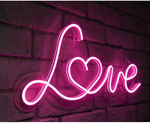 Britrio LED Neon Light Sign, 17”x8” Pink Love Neon Sign Wall Hanging Art for Bar Pub Party Shop Window Bedroom Living Room Kid’s Room,Home Decor Neon Night Light USB Powered(Pink Love)