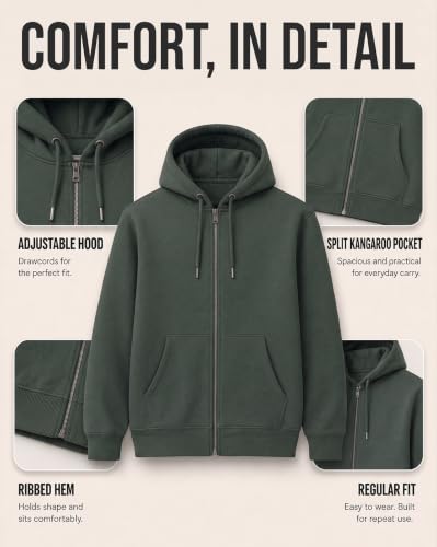 Image of Nobero Classic Zipper Hoodie for Men | Zip Up Hoodies for Men | Regular Fit | Full Zip Closure | Drawstring Hood | Zipped Hooded Sweatshirt | Cotton Rich Zipper Fleece Hoodie