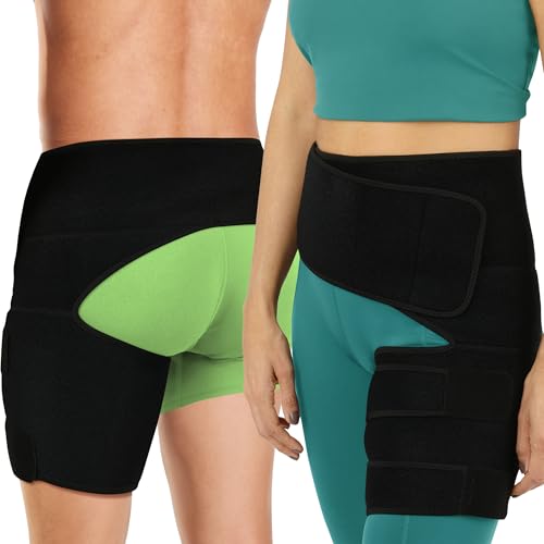 Hip Brace Thigh Compression Sleeve | Sciatica Pain Relief Device | Hamstring & Groin Compression Sleeve Wrap for Sciatic Nerve Relief | Hip Support Brace for Women & Men | (LARGE LEFT)