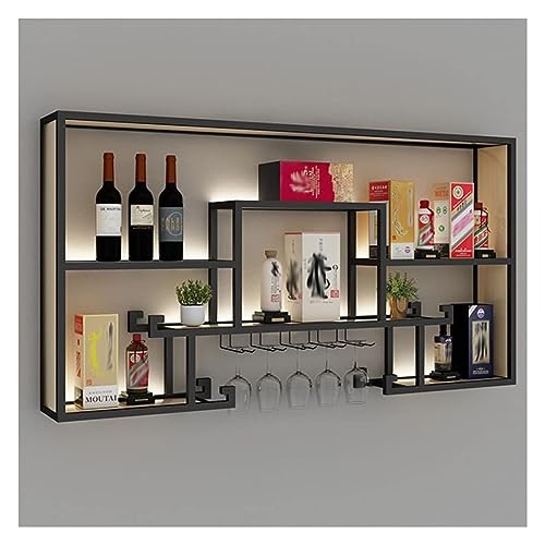 Weinregal Barregal, Schwebende, Beleuchtete LED-Regale, Weinflaschen- Und Glasregal Aus Metall, Flaschenpräsentationsregal, Kommerzielle Beleuchtete Wandregale For Bars Und Privathäuser ( Color : Blac