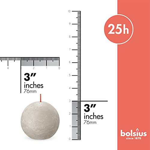 Bolsius 3 Pack Gray Rustic Ball Pillar Candles - 3 Inch - Premium European Quality - Natural Eco-Friendly Plant-Based Wax - Unscented Dripless Smokeless 25 Hour Party Décor And Wedding Candles #TOP1