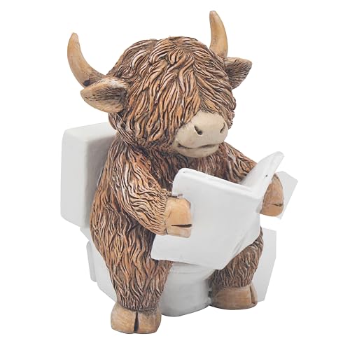 Lesser & Pavey Highland Cow Loo-Time By Happy Highland Cow | Funny Resin Bathroom Figurine | Lovely Highland Cow Stting Toilet Ornament | Humorous Shelf Decor For Farmhouse Rustic Or Country Home