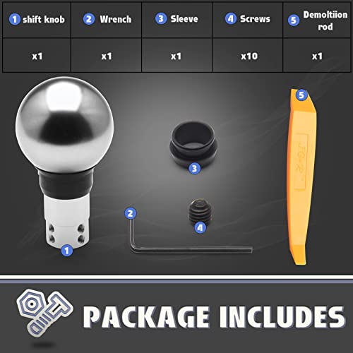 Top10 Racing Automatic Shift Knob Universal Compatible With Button Automatic Transmission, Give For Boyfriend Carbon Pattern Gear Shift Head With Gift Box Round Aluminum Silver #TOP6