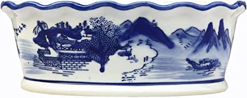 Macetas De Cerámica con Volantes, De Porcelana Azul Y Blanca, Ovaladas, Pequeñas, para Bonsái, para Interior, Alféizar De Ventana, Micropaisaje, Suculentas, Maceta Grande, Azul, 15 Cm