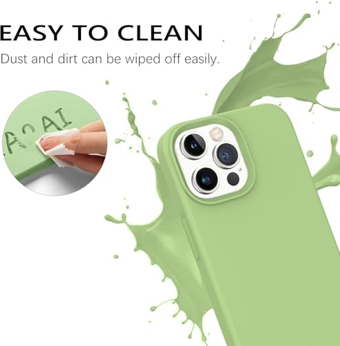 Image of Elzzi Liquid Silicone Gel Rubber Microfiber Candy Non-Slip Full Body Protective Shockproof Phone Back Cover Compatible for iPhone 13 Pro 2021 (Matcha Green, 6.1 Inch)