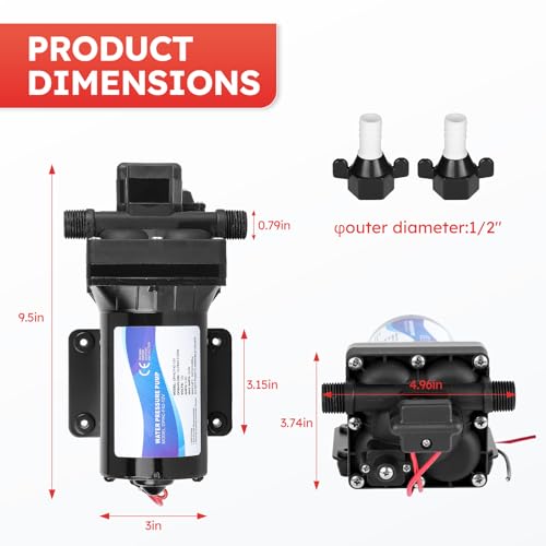Image of 4048-153-E75 RV Water Pump，12V 4.5 GPM, 55 PSI, 12 Amps Multi-Fixture Automatic Demand Pump for RV Caravan Marine Yacht Replaces 4048153E75S