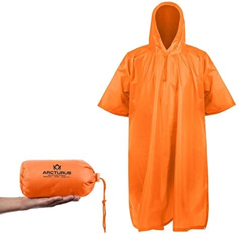 Arcturus Lightweight Ripstop Nylon Poncho with Adjustable Hood (Orange)