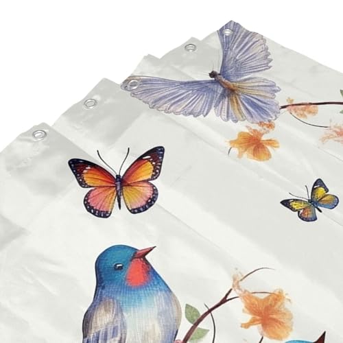 Rideau de douche d'hiver lavable avec imprimé oiseaux et papillons - 4