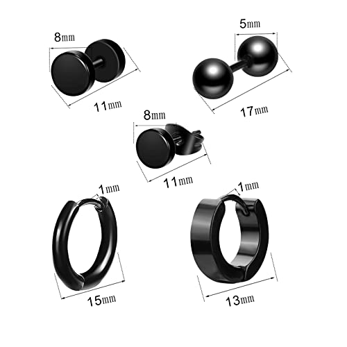 Onesing 24 Pcs Black Earrings For Men Black Stud Earrings Mens Earrings Stainless Steel Dangle Hoop Earrings For Men Women Fashion Jewelry Piercing #TOP2