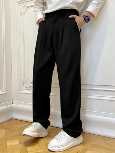 Image of JMIERR Men's Pleated Pants Elastic Waist Wide Leg Casual Dress Pants