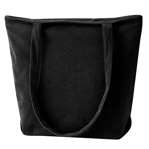 Jiliyote Groß Umhängetasche Cord Tasche Damen Reißverschluss,Cordtasche Shopper Groß Kord Einkauftasche für Uni Arbeit Mädchen Schule Alltag