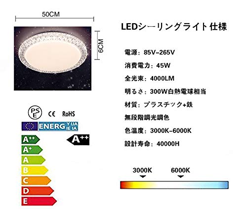 Amazon.co.jp : LED シーリングライト 星空効果 45W 調光調色