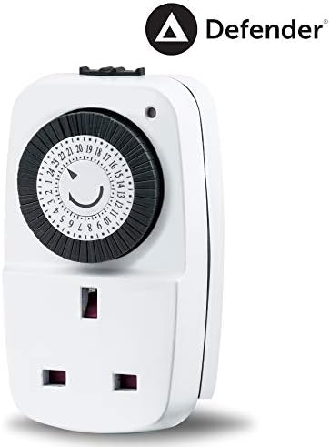 Defender 24 Hour Segment Timer Plug - Energy Saver Timer Standard Size - Hour Plug-in Timer Socket Set - 240v 3 Pin Plug with Programmable Time Controller