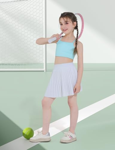 Girls Pleated Tennis Skirt with Shorts Athletic Skorts with Pocket Golf Uniform Cheer Skirts for Toddler Kids 5-14Y4