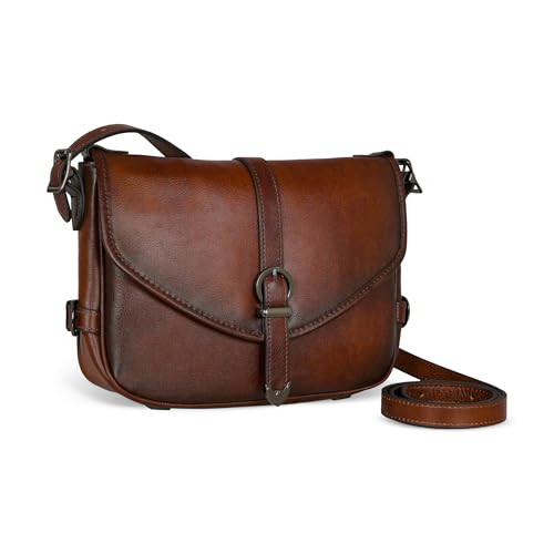 Iswee Genuine Leather Crossbody Bag for Women Lightweight Medium Shoulder Purse with Adjustable Strap Travel Satchel Handbags