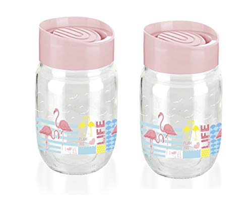 Signoraware Glass Stackable Jar, 660 Ml, Set Of 2,Pink