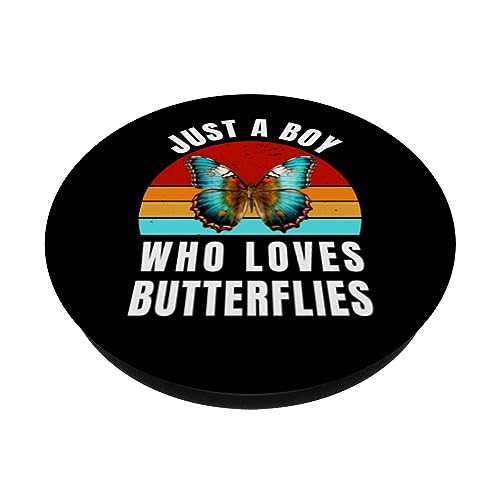 Just A Boy Who Loves Butterflies - Funny Butterfly PopSockets Swappable PopGrip, Black - Image 2