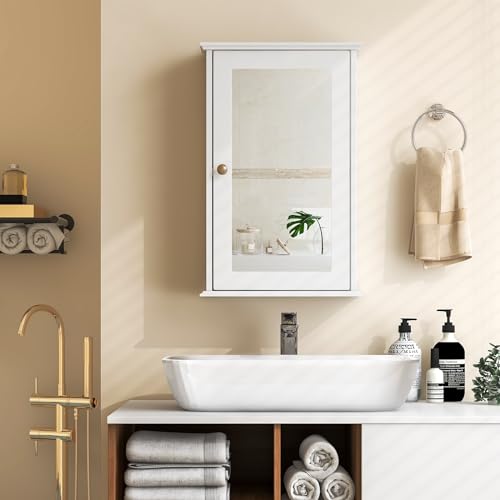 Tangkula AM0720HM Bathroom Medicine Cabinet With Mirror, Wall Mounted Single Mirror Door Storage Cabinet W/Adjustable Shelf thumb #1