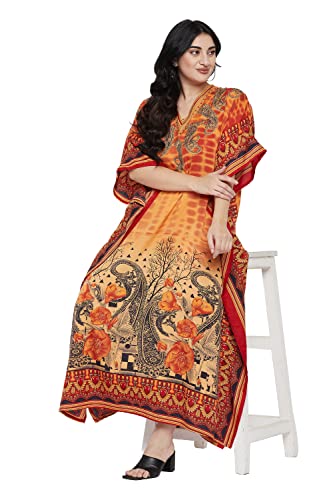 Image of Women Plus Size Kaftan Kimono Loose Maxi Summer Dresses for Women | 3 /4 Sleeve Casual Lounge Dress Boho, V Neck, Side Slit Hem, Beach Vacation Swimwear, Mumu Nightgown & Beach Cover Up