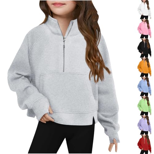 Girls Half Zip Casual Stand Collar Raglan Sweatshirt with Thumb Hole Long Sleeve Kids Pullover Loose Tee Tops for 5-14 Years2