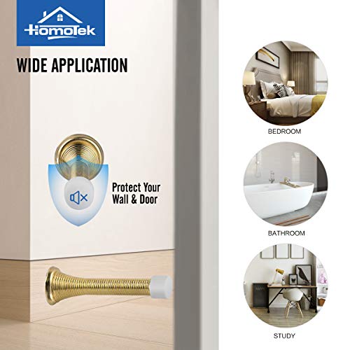 Image of HOMOTEK 12 Pack Spring Door Stopper with Rubber Bumper 3-1 /8 inch Flexible Spring Heavy Duty Wall Door Stop Low Mounted Door Bumper for Home (Bright Brass)