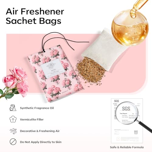 Image of MYARO 20 Pack Rose Scented Sachets for Drawer, Closet & Car - Fresh Air Freshener Bags Home Fragrance, Odor Eliminator for New House Small Storage Space & Travel Luggage
