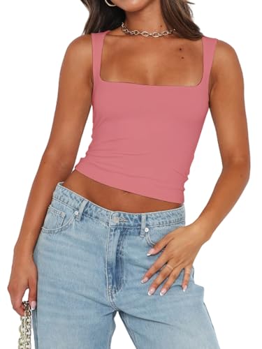 Abardsion Womens Sexy Crop Top Summer 2025 Square Neck Sleeveless