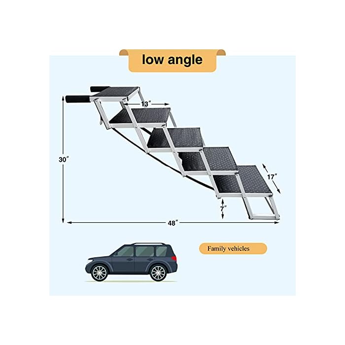 Dog Ramps For Large Dogs SUV with 5 Stairs, Lunvi Upgraded Aluminum Frame Pet Steps for Truck, cars, High Beds, Portable and Stair for Large Dog up to 200Lbs with Light weight and Non-slip Surface - Image 4