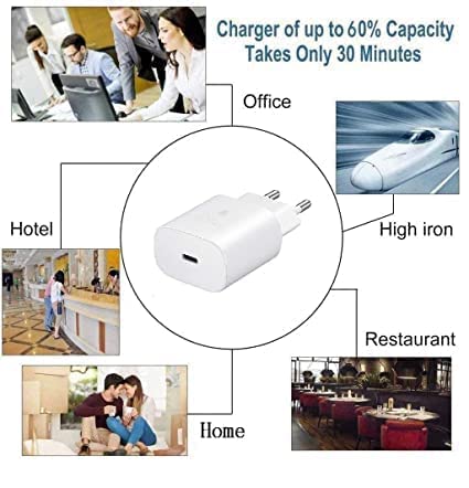 Image of etguuds Original Samsung 25W Usb-C Super Charger True 25W Pd Charging Adapter Compatible For Samsung M14 5G / M14 Monster (White)