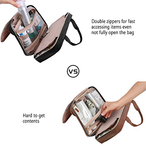 BAGSMART Toiletry Bag Travel Bag with Hanging Hook, Water-resistant Makeup Cosmetic Bag Travel Organizer for Accessories, Shampoo, Full-size Container, Toiletries (Black, Medium) 13.76 Ounces