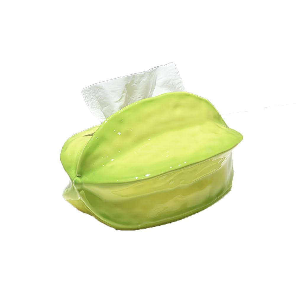 Qinqin Store Girls Carambola(22×14×13.5Cm/8.66×5.51×5.31) Cute Fruit Ceramic Tissue Box Cover Living Room Tissue Box Holder Bathroom Tissue Holders Napkin Paper Tissue Box Case (/8.66"×5.51"×5.31"))
