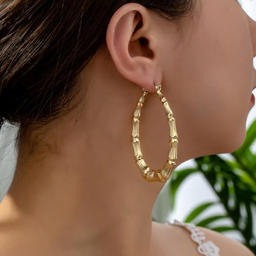 Gold Bamboo Earrings for Women Silver 90s Large Hoop Earrings Hip Hop Statement African Women Jewelry Gifts2
