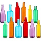 Zhehao 12 Pcs Colored Glass Bottles Colorful Empty Wine Bottles Decorative Glass Bottle for Bottle Tree Garden Yard Outdoor Home Decor(Light Rainbow Color,Square)