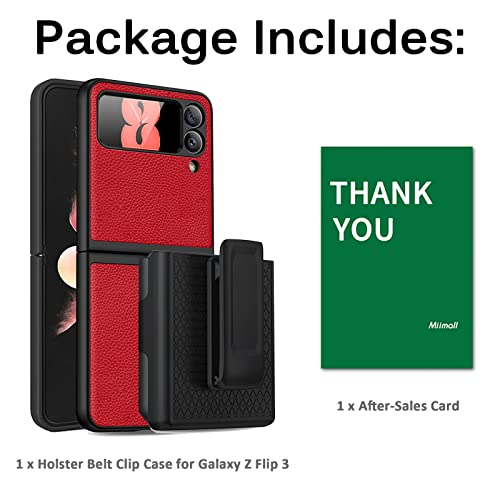 Miimall Compatible Samsung Galaxy Z Flip 3 Holster Case, Leather Pattern Full Coverage Back Kickstand Rotating Bracket Anti-Drop Belt Clip Holster Shell Cover For Samsung Z Flip 3 5G 2021(Red) #TOP7