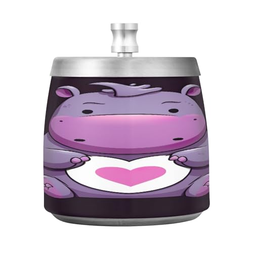 Tecknad liten flodhäst cigarett rumpa, rostfritt askfat, kontor askfat utomhus