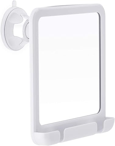 MIRRORVANA Espejo de Ducha para Afeitado - Espejo antivaho irrompible con Ventosa 20 cm x 17 cm (Blanco)