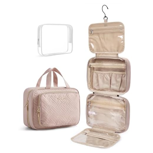 BAGSMART Toiletry Bag Hanging Travel Makeup Organizer with TSA Approved Transparent Cosmetic Bag Makeup Bag for Full Sized Toiletries (Baby Pink, Medium)