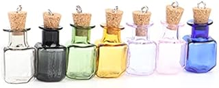 TIANTIAN 7 Pieces Mini Glass Color Bottles, Rectangle Cute Bottles with Cork Little Bottles Gift Tiny Jars Vials DIY Pendant Wishing Bottle for Party Wedding DIY Decoration