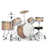 Ktaxon 5-Piece Complete Junior Drums Set, 14 Inch Beginners Drum Kit with Throne Stool, Pedal & Drumsticks, Drums Musical Instruments W/Cymbal, Hi-Hat, Floor, Tom and Snare Drum (Wood Color)