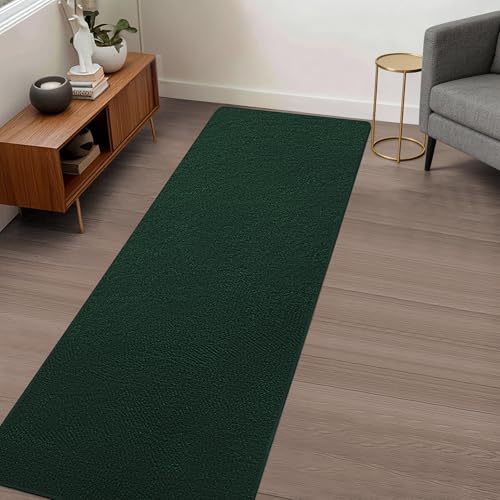 Image of Large Modern Runner Rugs for Living Room Bedroom, 2x8 Feet Dark Green Ultra Soft Thickened Memory-Foam Indoor Rug, Comfy Aesthetic Solid Minimalist Carpets for Girls Boys Nursery Dorm Home Decor