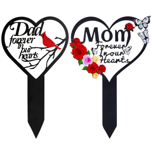 JMZYJZH 2Pcs Cemetery Decorations for Grave, Mom Dad Memorial Heart