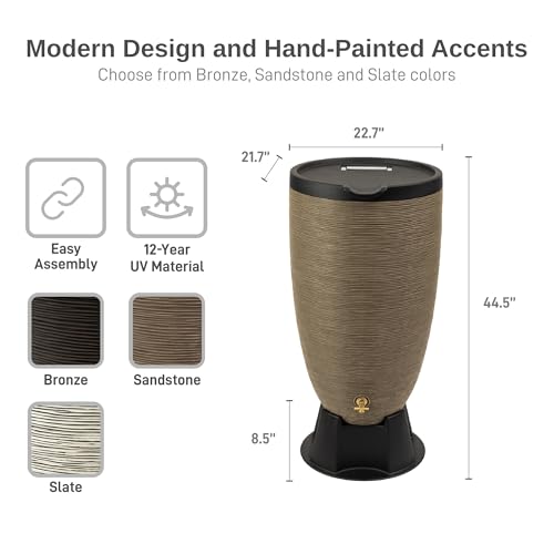 Image of RTS Home Accents 50-Gallon Newport Rain Barrel with Stand and Removable Lid, Sandstone Color