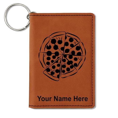 LaserGram ID Holder Wallet, Pizza, Personalized Engraving Included (Dark Brown)