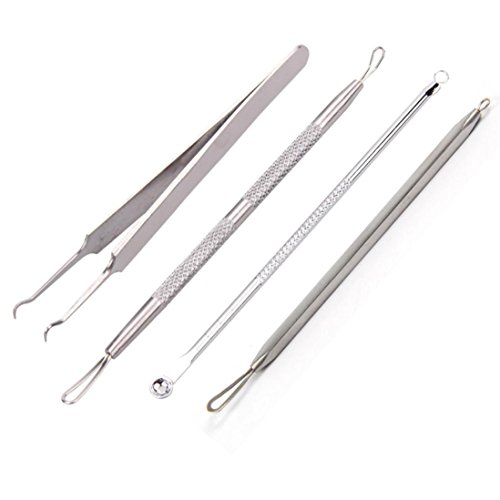 Tefamore 4 Stücke Mitesserentferner Komedonenquetscher Set Aus Edelstahl Doppelseitig Nagelhautschieber Werkzeug,Gesichts-Akne-Spot Comedone Pimple Remover Extractor Tool – Bild 3
