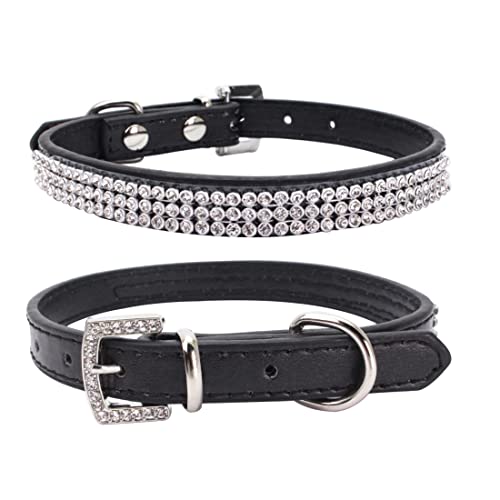 HALFSUMO Leather Dog Collar for Dogs Sparkly with Rhinestone Studded Rhinestones for Pets Puppies Cats Dogs Black L - Image 2