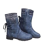 【Freundliche Eigenschaften】 Die Damenstiefeletten sind mit einer verstellbaren Neun-Loch-Schnürung ausgestattet, die Ihre Waden schlanker macht. Und es gibt ein Zugband, das das An- und Ausziehen erleichtert. Das runde Zehen-Design der schwarzen Stiefel löst und entspannt Ihre Füße.